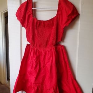 Red Women's Smocked Cutout Dress